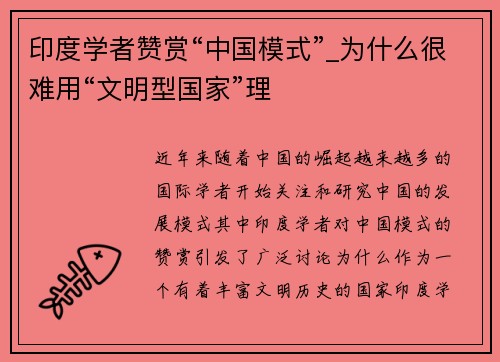 印度学者赞赏“中国模式”_为什么很难用“文明型国家”理