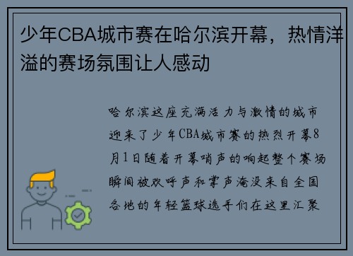 少年CBA城市赛在哈尔滨开幕，热情洋溢的赛场氛围让人感动